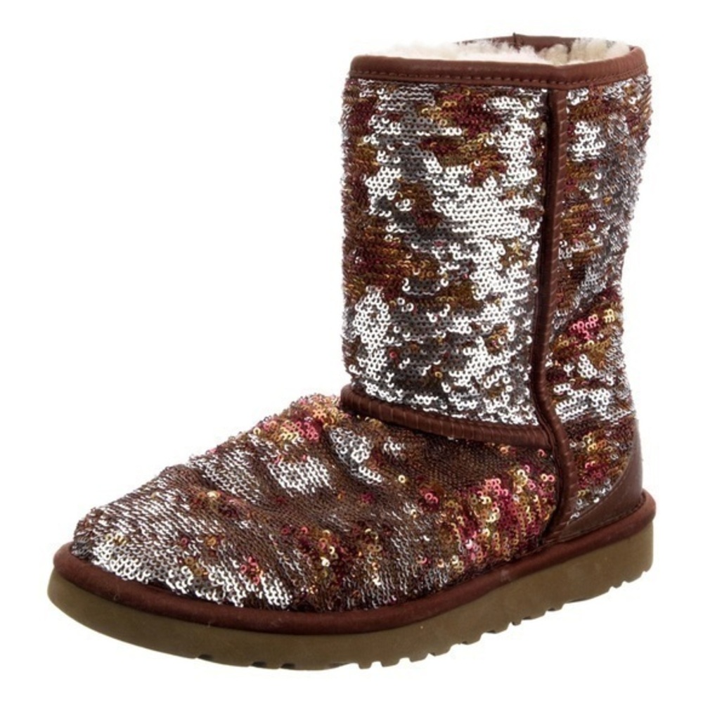 Ugg classic short boots sequin brown silver color changing size 6 US - Picture 1 of 7